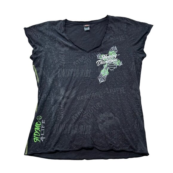 Harley-Davidson Short Sleeve Raw Seams T-Shirt Black Women's M USA - Picture 1 of 7